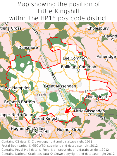 Map showing location of Little Kingshill within HP16