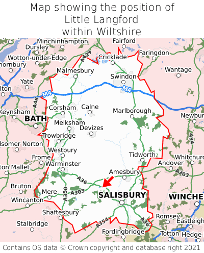 Map showing location of Little Langford within Wiltshire