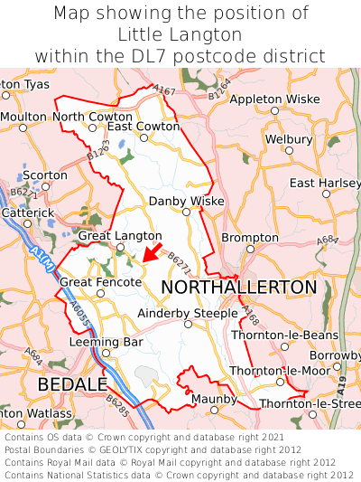 Map showing location of Little Langton within DL7