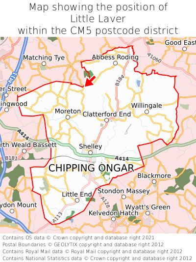 Map showing location of Little Laver within CM5