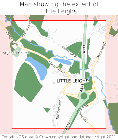 Map showing extent of Little Leighs as bounding box