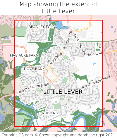 Map showing extent of Little Lever as bounding box