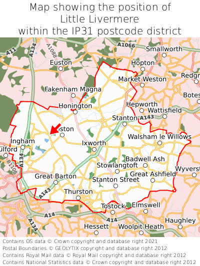 Map showing location of Little Livermere within IP31