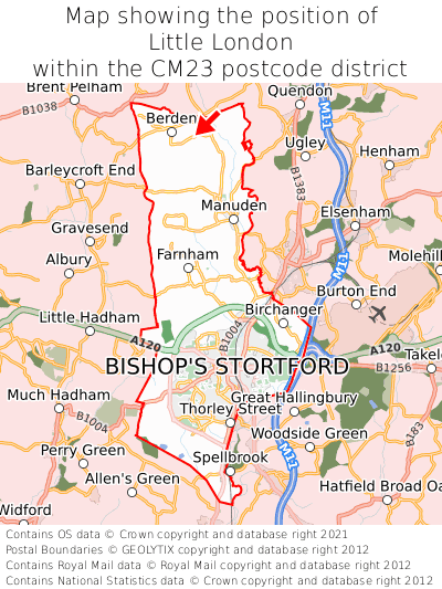 Map showing location of Little London within CM23