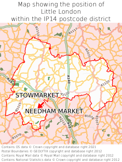 Map showing location of Little London within IP14