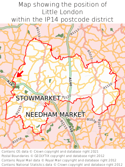 Map showing location of Little London within IP14