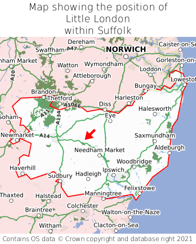 Map showing location of Little London within Suffolk