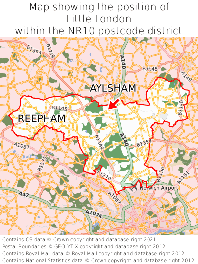 Map showing location of Little London within NR10