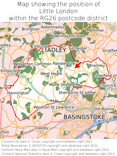 Map showing location of Little London within RG26