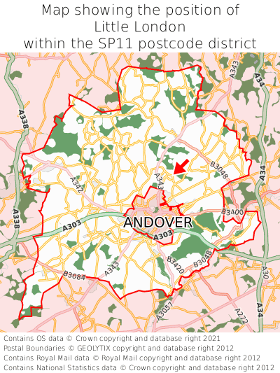 Map showing location of Little London within SP11