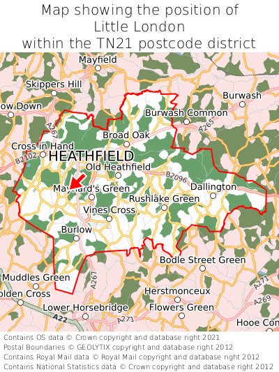 Map showing location of Little London within TN21