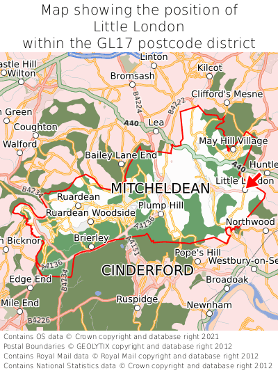 Map showing location of Little London within GL17