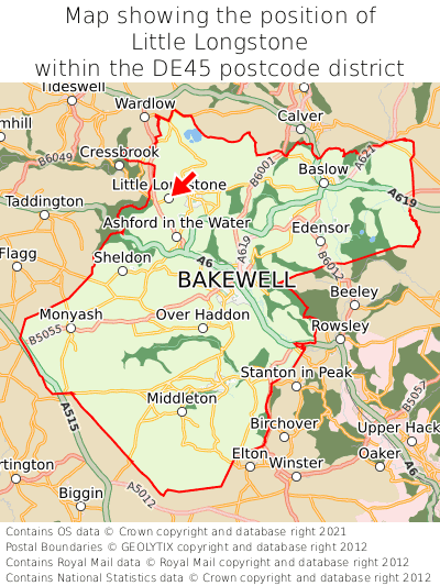 Map showing location of Little Longstone within DE45