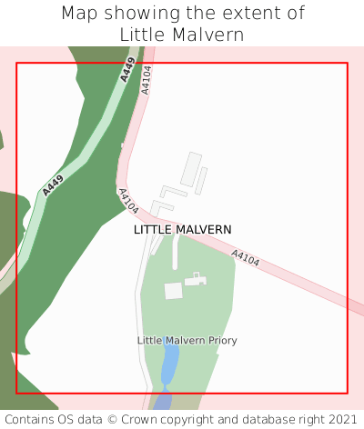 Map showing extent of Little Malvern as bounding box