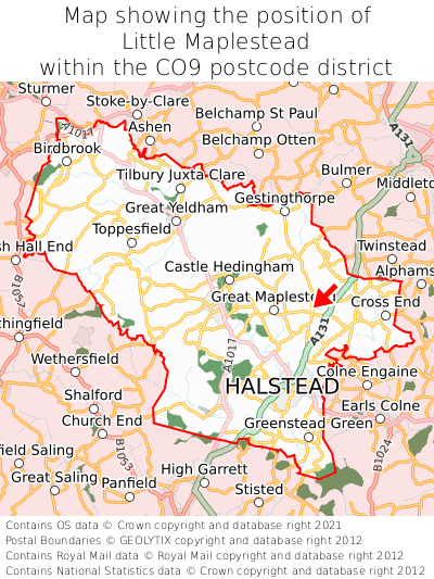 Map showing location of Little Maplestead within CO9