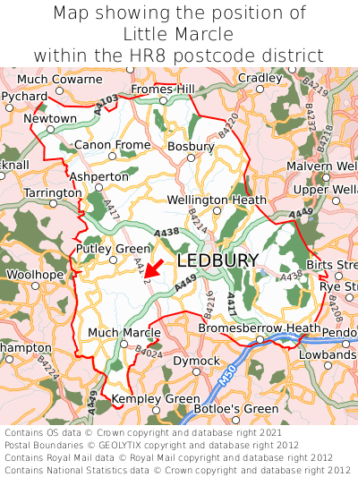 Map showing location of Little Marcle within HR8