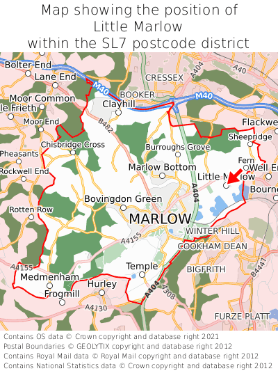 Map showing location of Little Marlow within SL7