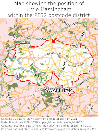 Map showing location of Little Massingham within PE32