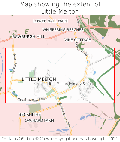 Map showing extent of Little Melton as bounding box