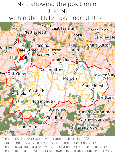 Map showing location of Little Mill within TN12