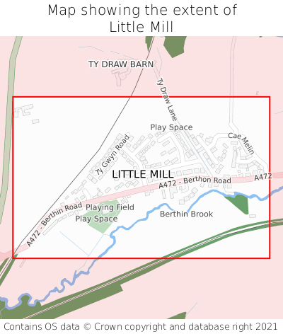 Map showing extent of Little Mill as bounding box