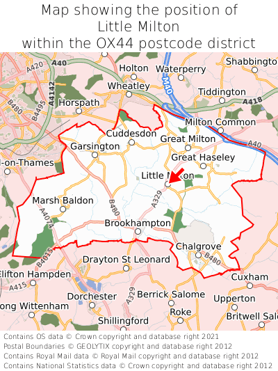 Map showing location of Little Milton within OX44