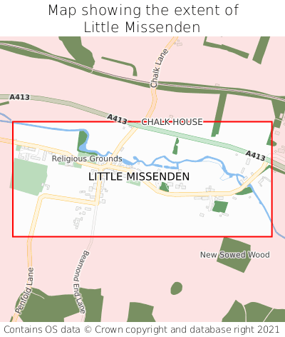 Map showing extent of Little Missenden as bounding box