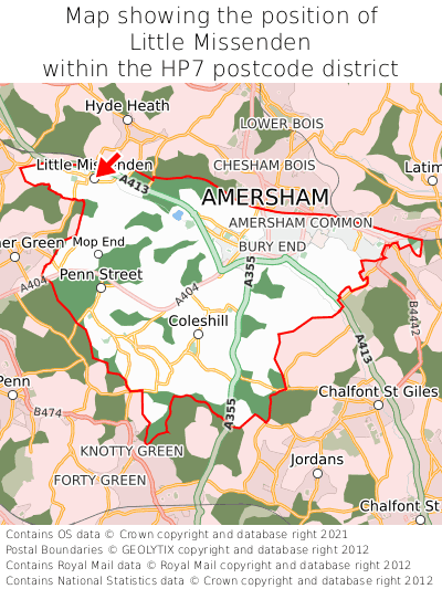 Map showing location of Little Missenden within HP7