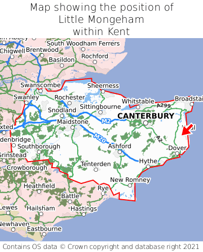Map showing location of Little Mongeham within Kent