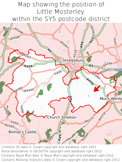 Map showing location of Little Mosterley within SY5