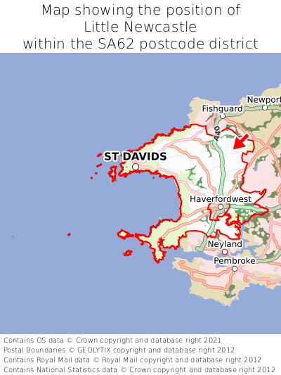 Map showing location of Little Newcastle within SA62