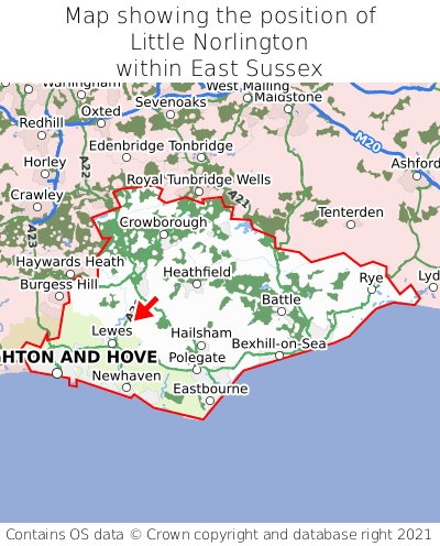 Map showing location of Little Norlington within East Sussex