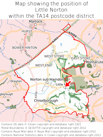 Map showing location of Little Norton within TA14