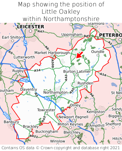 Map showing location of Little Oakley within Northamptonshire