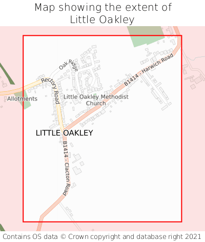 Map showing extent of Little Oakley as bounding box