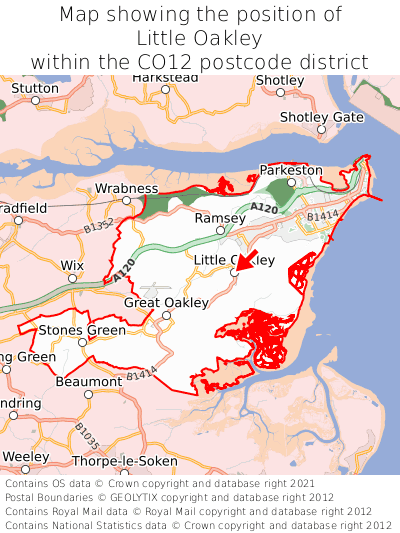 Map showing location of Little Oakley within CO12