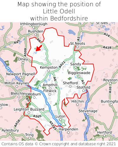 Map showing location of Little Odell within Bedfordshire
