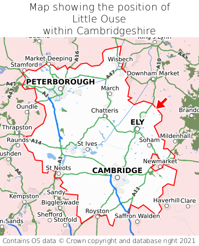 Map showing location of Little Ouse within Cambridgeshire