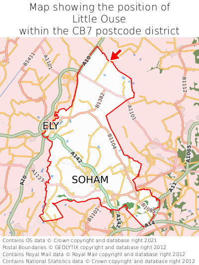 Map showing location of Little Ouse within CB7