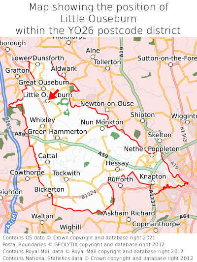 Map showing location of Little Ouseburn within YO26