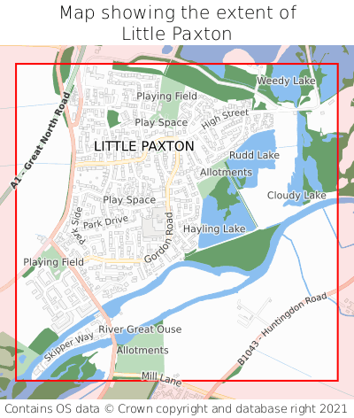 Map showing extent of Little Paxton as bounding box