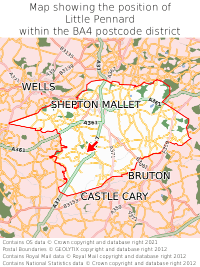 Map showing location of Little Pennard within BA4
