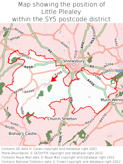 Map showing location of Little Plealey within SY5