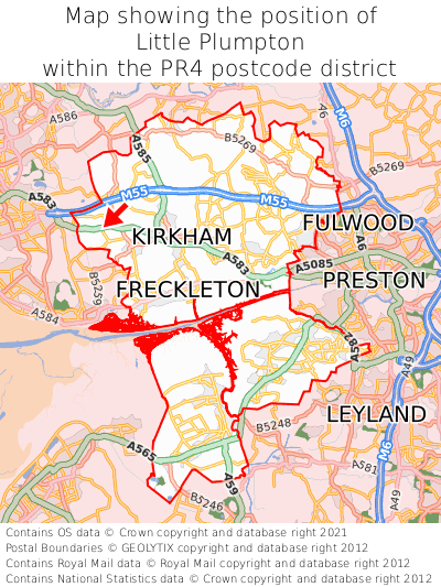 Map showing location of Little Plumpton within PR4