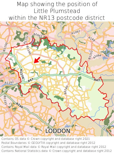 Map showing location of Little Plumstead within NR13