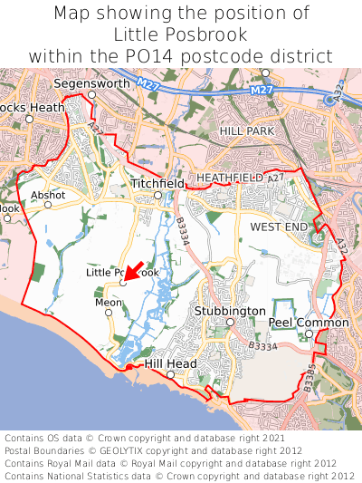 Map showing location of Little Posbrook within PO14