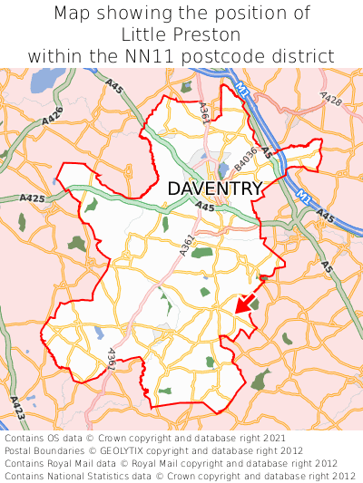 Map showing location of Little Preston within NN11