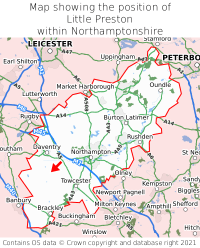 Map showing location of Little Preston within Northamptonshire