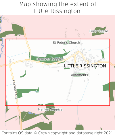 Map showing extent of Little Rissington as bounding box