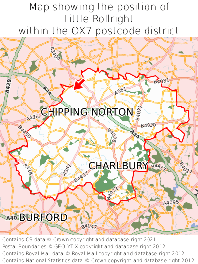 Map showing location of Little Rollright within OX7
